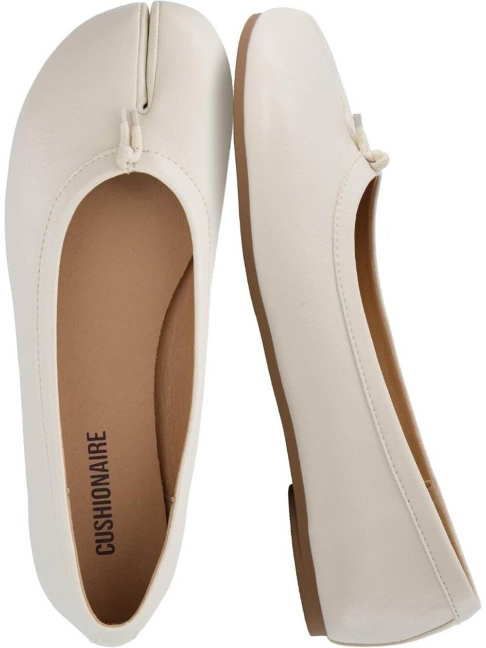 Women's Cream Faux Leather Split Toe Ballet Flats with Flexible Sole Soft Shoes